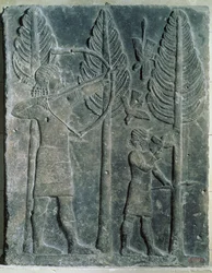 Relief depicting the hunting of birds in the woods, from the Palace of Sargon II at Khorsabad, Iraq